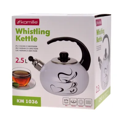 Immagine prodotto di Bollitore in acciaio smaltato con fischietto, 2,5 L, per induzione, Kamille KM-1036
