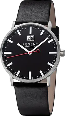 Zdjęcie produktu dla Skórzany zegarek męski Regent kwarcowy czarny skórzany pasek D2URF1265