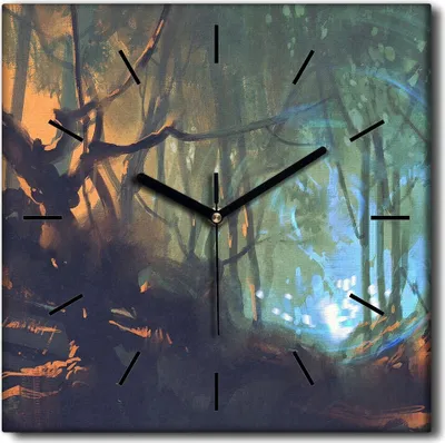 Produktbild von Coloray Uhr auf Leinwand 30x30 cm Wand Uhr Dekoration Wohnzimmer Segeltuch schwarze Hände -Waldbaumlicht.