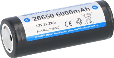 Produktbild von Keeppower 26650 IMR Akku 6000mAh – Hochleistungs-Lithiumzelle 15A Flat Top