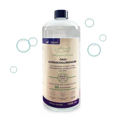 Produktbild von GRASHÜPFER® Öko Ultraschallreiniger Konzentrat | 1L Konzentrat für bis zu 100 Liter I Reinigt Brillen, Schmuck, Zahnersatz und Kleinteile