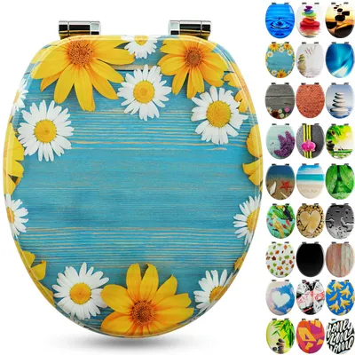 Produktbild von Sanfino® Premium WC Sitz "Daisies" hochwertiger Toilettendeckel mit Absenkautomatik aus Holz, einfache Montage