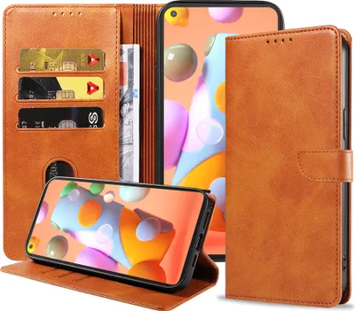 Produktbild von Geschikt voor Samsung  Galaxy A11 Telefoonhoesje Kunstleer met Magnetisch lipje en Pasjeshouder Book  Case met Klepje - Bruin - Smartphonica