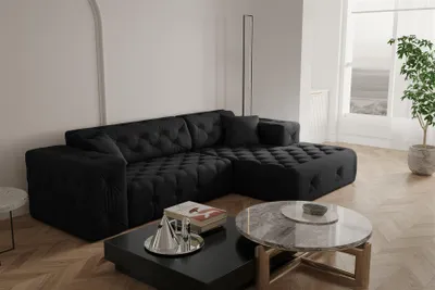 Produktbild von Ecksofa Designersofa CHANTAL in Stoff Opera Velvet Schwarz Ottomane Rechts