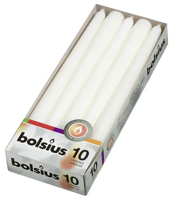 Zdjęcie produktu dla Świece szpiczaste, białe, BOLSIUS, 24/245 mm, czas palenia ok. 7,5 h, 10 sztuk w opakowaniu