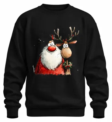 Produktbild von Weihnachtsmann Rentier Cartoon Lustig Rudolph Weihnachten Sweatshirt Pullover, Schwarz, L