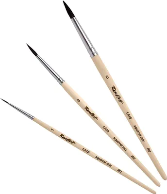 Produktbild von Roubloff (3er Pack) Profipinsel Set in den Größen 1-3-5 | Mischung aus Eichhörnchen- und Kunsthaar | Zeichenpinsel Set mit runder Spitze für Farben auf Wasserbasis