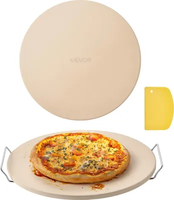 Produktbild von VEVOR Pizzastein Backstein 406 x 406 mm, runder Cordierit-Pizzastein, extra große Steinplatte mit Schaber & Ständer, 17 mm dick, hitzebeständig, für Küchenofen Brotbacken Pizzabacken Grillen