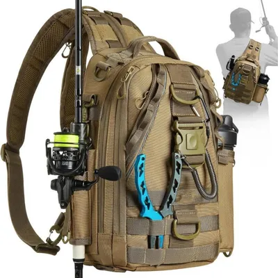 Produktbild von INF Multifunktionale Angelrucksack Angeltasche Oxford Sling Bag für Outdoor Braun