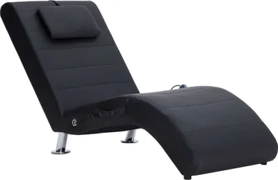 Image de Chaise longue de massage avec coussin Noir Similicuir