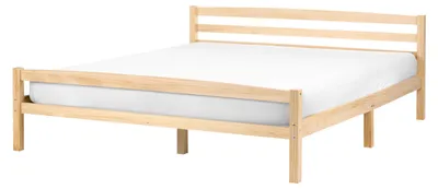 Produktbild von BELIANI Bett Hellbraun Kiefernholz mit Lattenrost 140x200 cm Hohes Kopfteil u. Fußteil Schlicht Skandi Design Schlafzimmer Holzbett Doppelbett