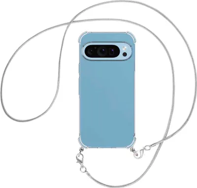 Produktbild von Handykette Backcover-Schutzhülle mit Band (Metall silberfarben) für Google Pixel 9 - silberfarbene Snake-Kette