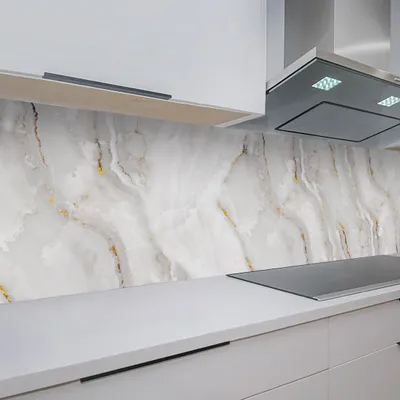Produktbild von Küchenrückwand Marmor Gold 60x300 cm Spritzschutz Küche Fliesenspiegel ABS Kunststoff Vollplatte wasserfest pflegeleicht wärmebeständig
