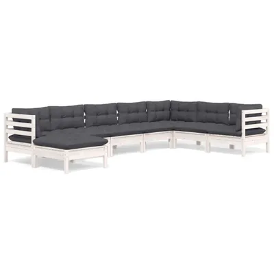 Produktbild von vidaXL 8-tlg. Garten-Lounge-Set mit Kissen Weiß Kiefer Massivholz
