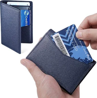 Image de Portefeuille en cuir avec protection RFID, bleu, 9 emplacements pour cartes
