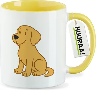 Produktbild von Huuraa Kaffeetasse Golden Retriever Goldie Comic 330ml Gelb Keramik Kaffeebecher Geschenkidee