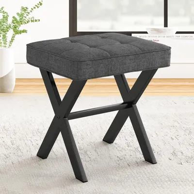 Fußhocker mit X-Gestell, gepolstert, 43x33x46 cm, anthrazitgrau-schwarz