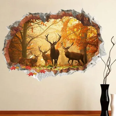 Produktbild von Hirsch im Wald Wandaufkleber 3D Spiegel Ansicht Durchbrechen die Mauer Vinyl Wandsticker Entfernbar DIY Vinyl Wandtattoos für Wohnzimmer, Schlafzimmer,Kinderzimmer