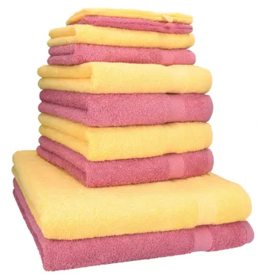 Produktbild von Betz 10-tlg. Handtuch-Set PREMIUM 2 Duschtücher 4 Handtücher 2 Gästetücher 2 Waschhandschuhe  Farbe: gelb & altrosa