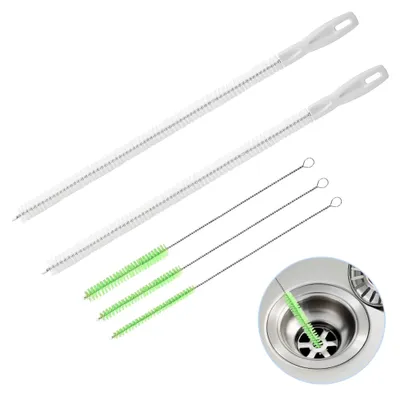 Produktbild von Set mit 5 Reinigungsbürsten für Abwasserkanäle, 2×45cm Abflussreiniger und 3 Rohrbürsten, flexibel für Badezimmer und Küchen