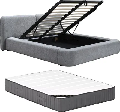 Produktbild von Bett mit Stauraum + Matratze 180 × 200 cm – Stoff – Grau – JUDALO by Maison Céphy