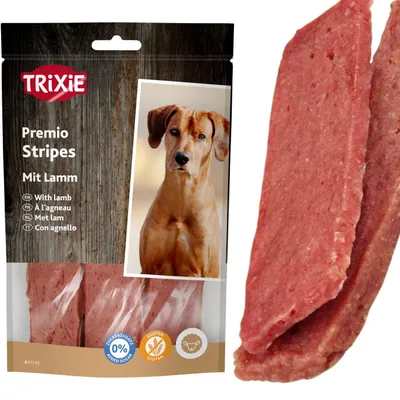 Imagen del producto de Premios Trixie Stripes para perros, sabor a cordero, 100g