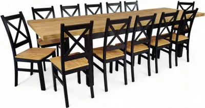 Produktbild von Großer Tisch und 12 Stühle Schwarz + Eiche Craft 100x200 erweiterbar auf 300 cm
