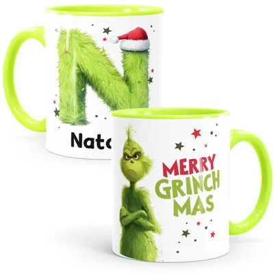 Produktbild von Tasse Weihnachten Grinch Monogramm Wunschname Spruch Merry Grinchmas Tasse personalisierte Geschenke Weihnachtsmuffel SpecialMe®