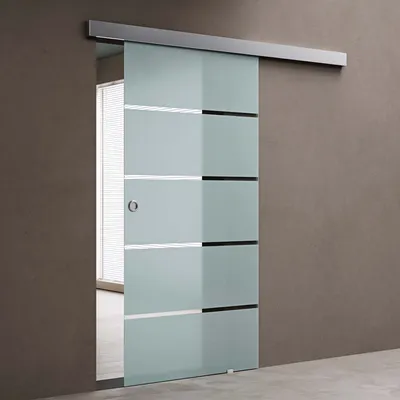 Produktbild von doporro Glasschiebetür 90x215cm, 15mm Wandabstand, ESG, 5-Milchglas-Streifen, Muschelgriff, Komplettset, Wandmontage, Design AMALFI TS11H-900