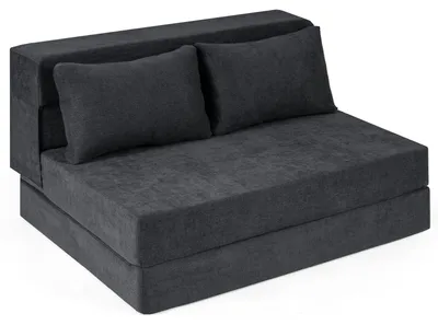 Zdjęcie produktu dla Rozkładana sofa COSTWAY, fotel rozkładany 3 w 1 z 2 poduszkami, rozkładana sofa z materacem wbudowanym, obita tkaniną szenilową, wygodna sofa, kolor szary