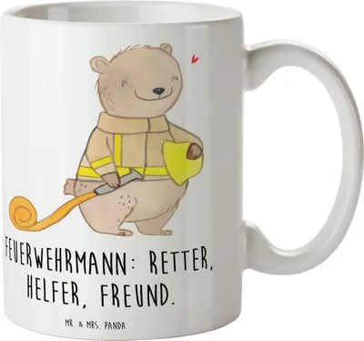 Produktbild von Mr. & Mrs. Panda Tasse Feuerwehrmann Rettungsheld - Weiß - Geschenk, Danke sagen, Aufmerksamkeit, Held des Alltags, haferl, Respekt, Bedanken, Gemeinschaft, Becher, Pott