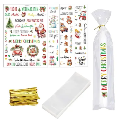 Weihnachts-Kerzen-Tattoo-Set, 4 Bögen, 100 Beutel, 100 Clips