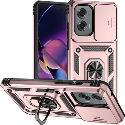 Produktbild von Hülle für Motorola Moto G Stylus 5G (2024) mit Schiebe Kamera Schutz und Ringhalter Ständer Hybrid Schutzhülle Rosa