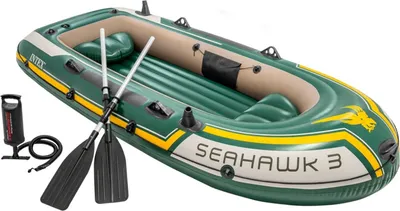 Produktbild von INTEX 68380 Schlauchboot Seahawk 3 mit Pumpe und Paddel, 295 x 137 x 43 cm, dunkelgrün, gelb, grau, Maximale Tragfähigkeit: 360 kg