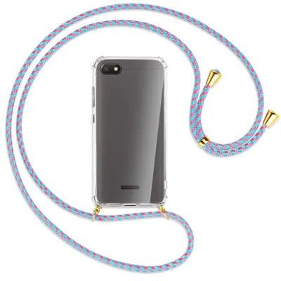 Produktbild von Handykette Backcover-Schutzhülle mit Band (Metall goldfarben) für Xiaomi Redmi 6A - pink/mint