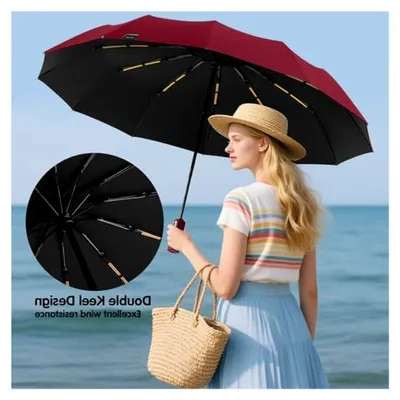 Produktbild von Kleiner Regenschirm, Sturmfest, Kompakter, Robuster Taschenschirm Automatik, Reise-Regenschirm, Leichtes Fiberglasgestell, Wasserdicht - Für Rucksack und Handtasche
