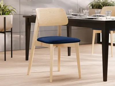 Obrázok produktu pre Čalúnená stolička do kuchyne CIBOLO 1 - buk / tmavá modrá