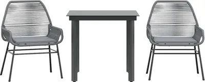 Produktbild von 3-tlg. Garten-Essgruppe mit Kissen Grau Poly Rattan Glas