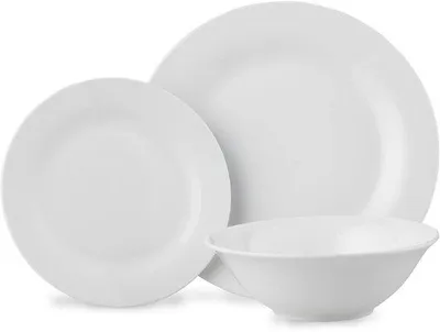 Immagine prodotto di Servizio da tavola bianco / Set da 12 pezzi / 4 piatti, 4 tazze, 4 piattini / Servizio da tavola bianco, adatto al microonde e lavabile in lavastoviglie