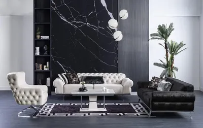 Immagine prodotto di Casa Padrino set da salotto Art Deco Chesterfield - 2 divani & 2 poltrone girevoli & 1 tavolino da caffè - Nobile arredamento da salotto Art Deco