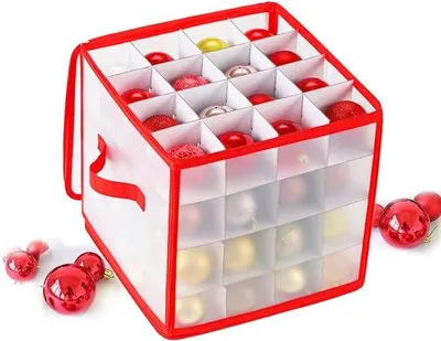 Produktbild von Famanu Aufbewahrungsbox Weihnachtskugeln - für 64 Kugeln, faltbare Box mit Trennwänden und Griffen
