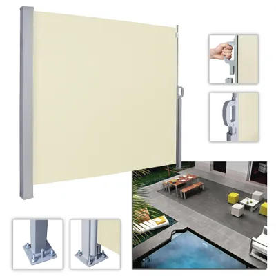 Zdjęcie produktu dla Markiza boczna TolleTour-160 x 300 cm beżowa Odporność na rozdarcie UV Markiza boczna chroniąca prywatność na balkon, taras, wysuwana markiza