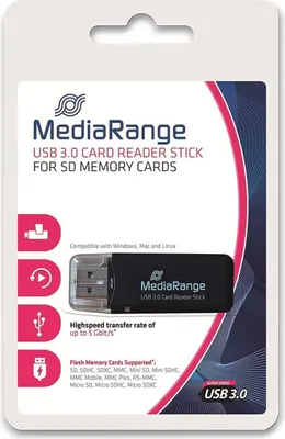 Obrázok produktu pre MediaRange USB 3.0 Speicherkartenleser-Stick, schwarz