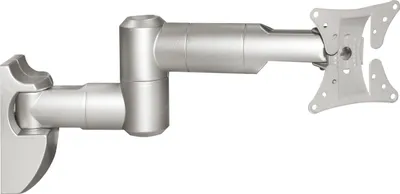 A silver-colored monitor wall mount is shown against a white background.