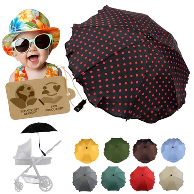 Produktbild von BAMBINIWELT Sonnenschirm für Kinderwagen Ø68cm UV-Schutz50+ Schirm Sonnensegel Sonnenschutz, PUNKTE BLAU