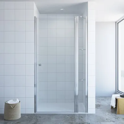 Produktbild von Nischentür 100x197 cm Dusche Schwingtür Pendeltür Drehtür Duschabtrennung Duschtür Duschwand 6 mm NANO Echtglas Klarglas mit Festteil Duschablagen Hebe-Senk Mechanismus Verstellbereich