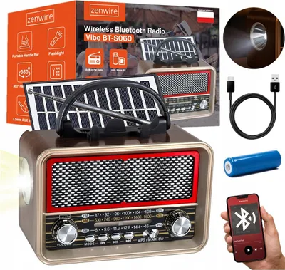 Image de Radio Retro FM solaire Bluetooth portable à piles Antenne USB-C