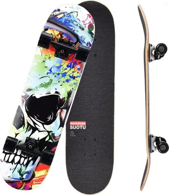 Obrázek produktu pro Suotu LED skateboard pro děti, mini skateboard s LED kolečky (baterie nejsou nutné), ložiska ABEC-7, plastová deska, 55,9 x 15,2 cm, modrá/růžová
