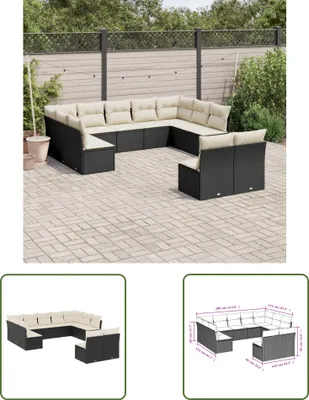 Produktbild von The Living Store 11-tlg. Garten-Sofagarnitur mit Kissen Schwarz Poly Rattan