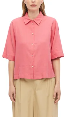 Produktbild von s.Oliver Damen Bluse – Kurzarm, Leinenmix, Hemdkragen, Relaxed Fit